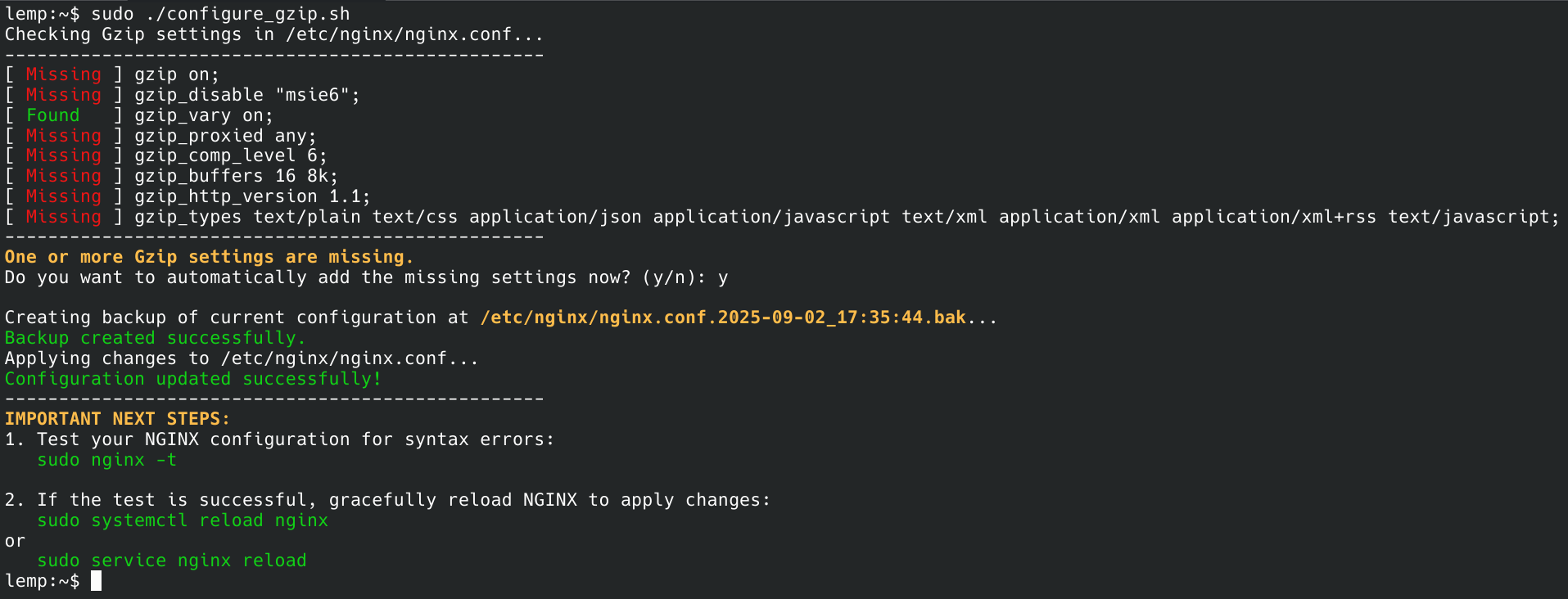 Configure Gzip on LEMP server