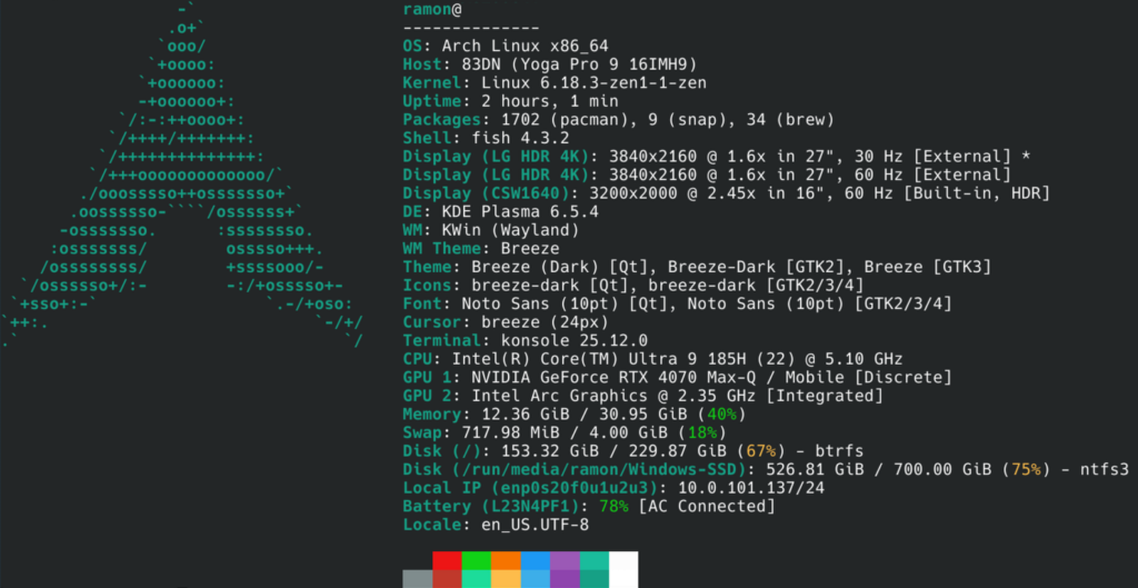1702 pacman packages updated via my Local Arch Linux Package Cache