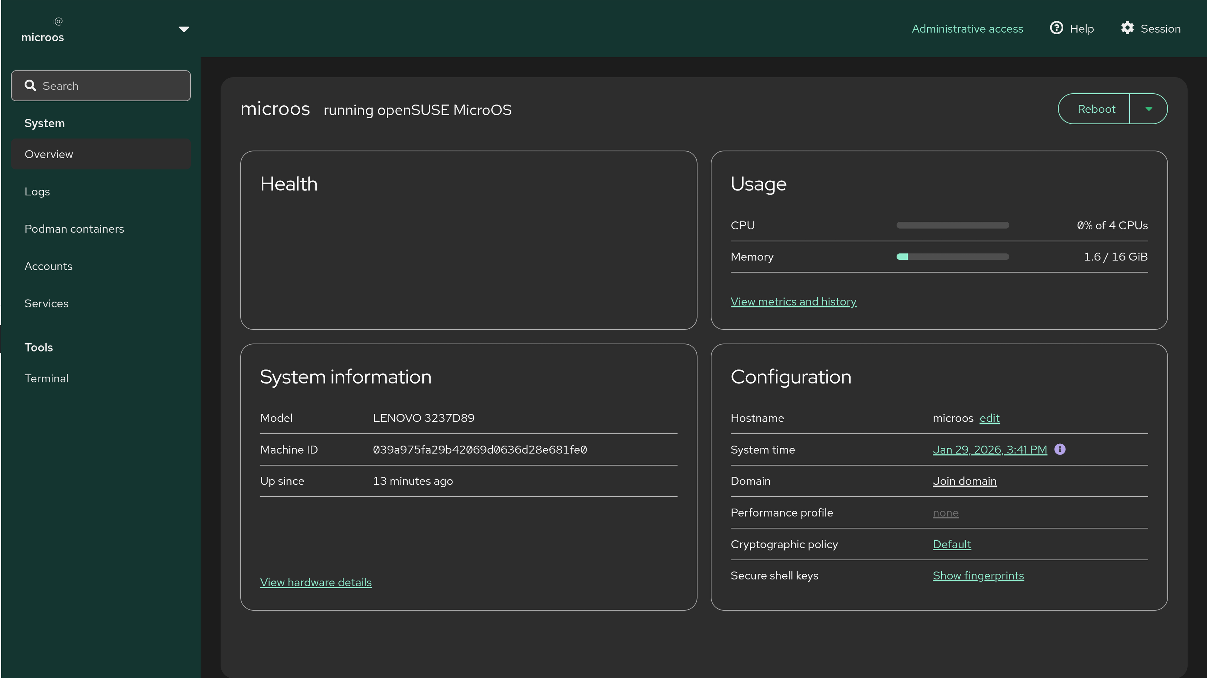 openSUSE MicroOS Cockpit